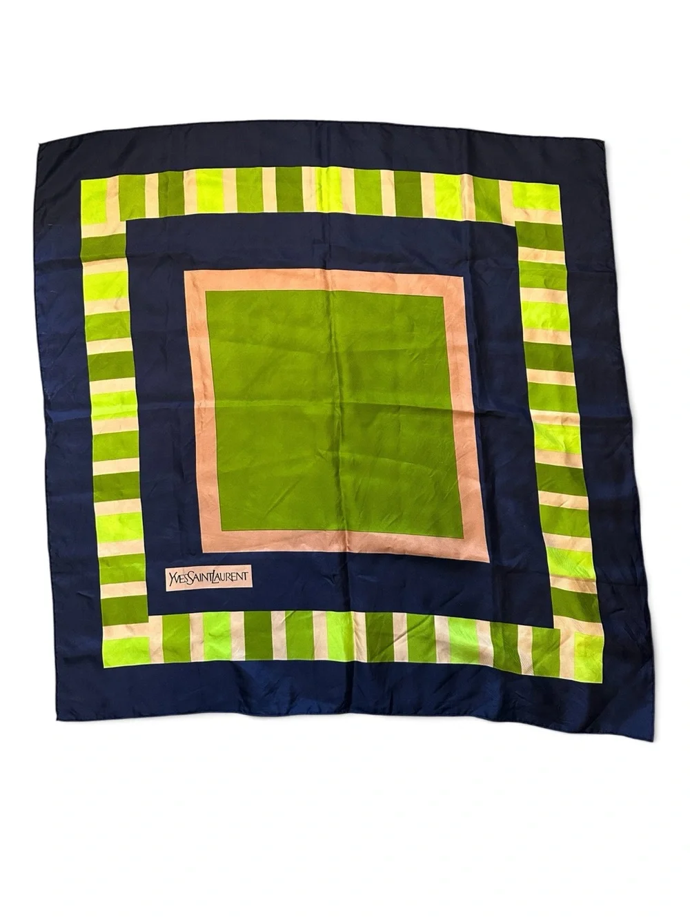 Yves Saint Laurent Lime, Navy & Pink Geometric Silk Scarf